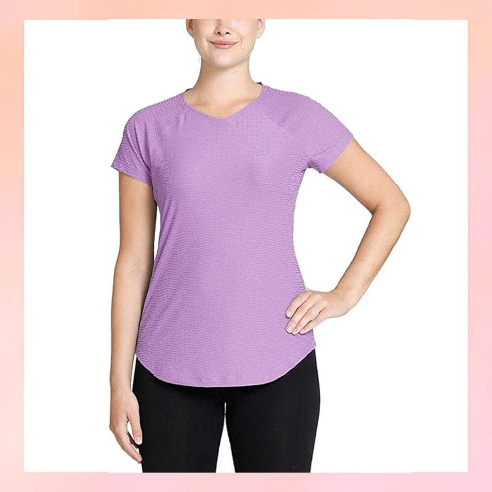 NWT Kirkland Signature XL Purple Textured Short Sleeve V-Neck Athletic Top Tee